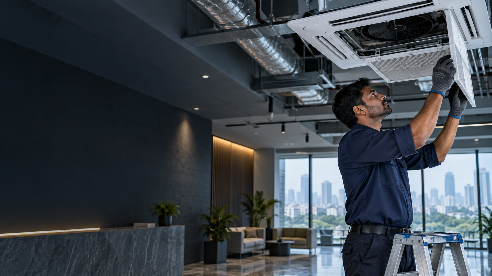 Commercial HVAC service work by Sai Aircon in Mumbai