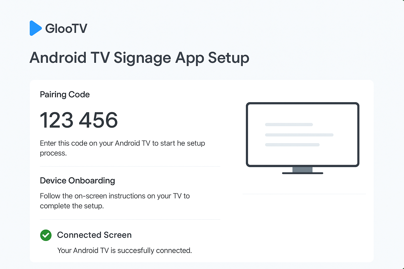 Android TV signage setup screen in GlooTV