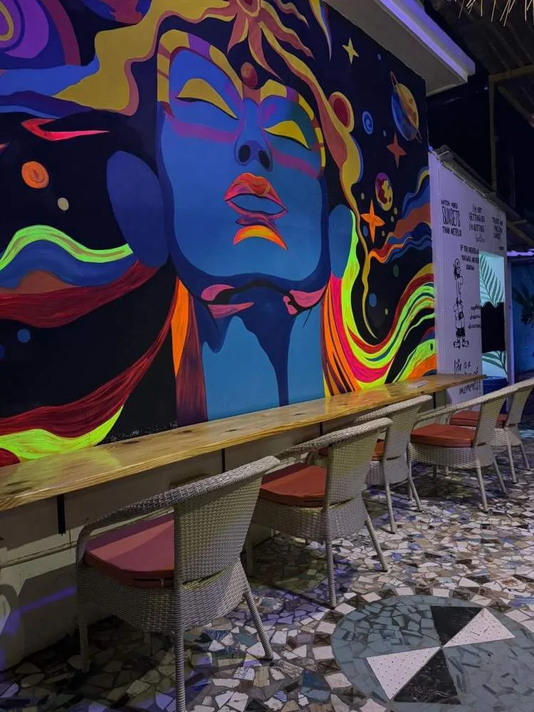 Colorful wall mural in the Half Orange common area