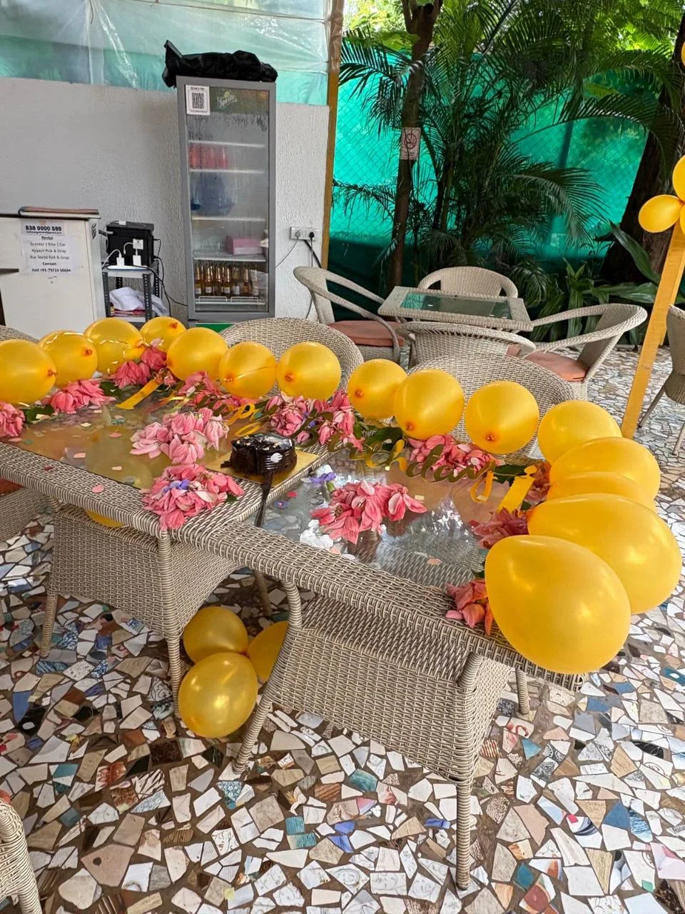 A celebration arranged in the outdoor seating area at Half Orange