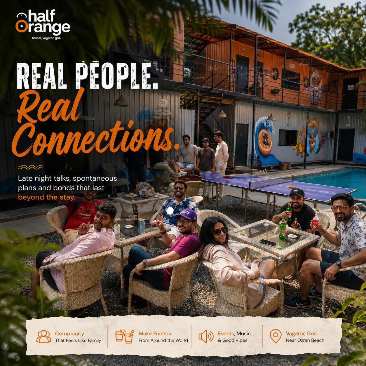 Real people. Real connections. Real Goa. 🌴🧡

At Half Orange, a hostel stay is never just a stay. It’s late-night conversations, spontaneous plans, poolside hangs, games, music, and meeting people from all over the world.

Come for Goa. Stay for the people. Leave with stories you’ll keep telling.

📍 Vagator, Goa — near Ozran Beach

#HalfOrange #VagatorGoa #GoaHostel #GoaBackpacking #HostelLife