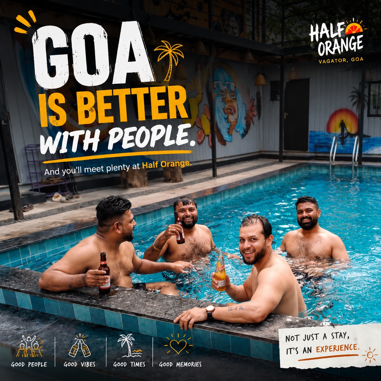 Goa is better with people. 🌴🍻

Come for the beaches, stay for the stories, spontaneous plans, poolside sessions and the people you meet along the way. At Half Orange, strangers rarely stay strangers for long. 🧡

📍 Vagator, Goa — just minutes from Ozran Beach

#HalfOrange #Vagator #GoaHostel #GoaVibes #TravelIndia