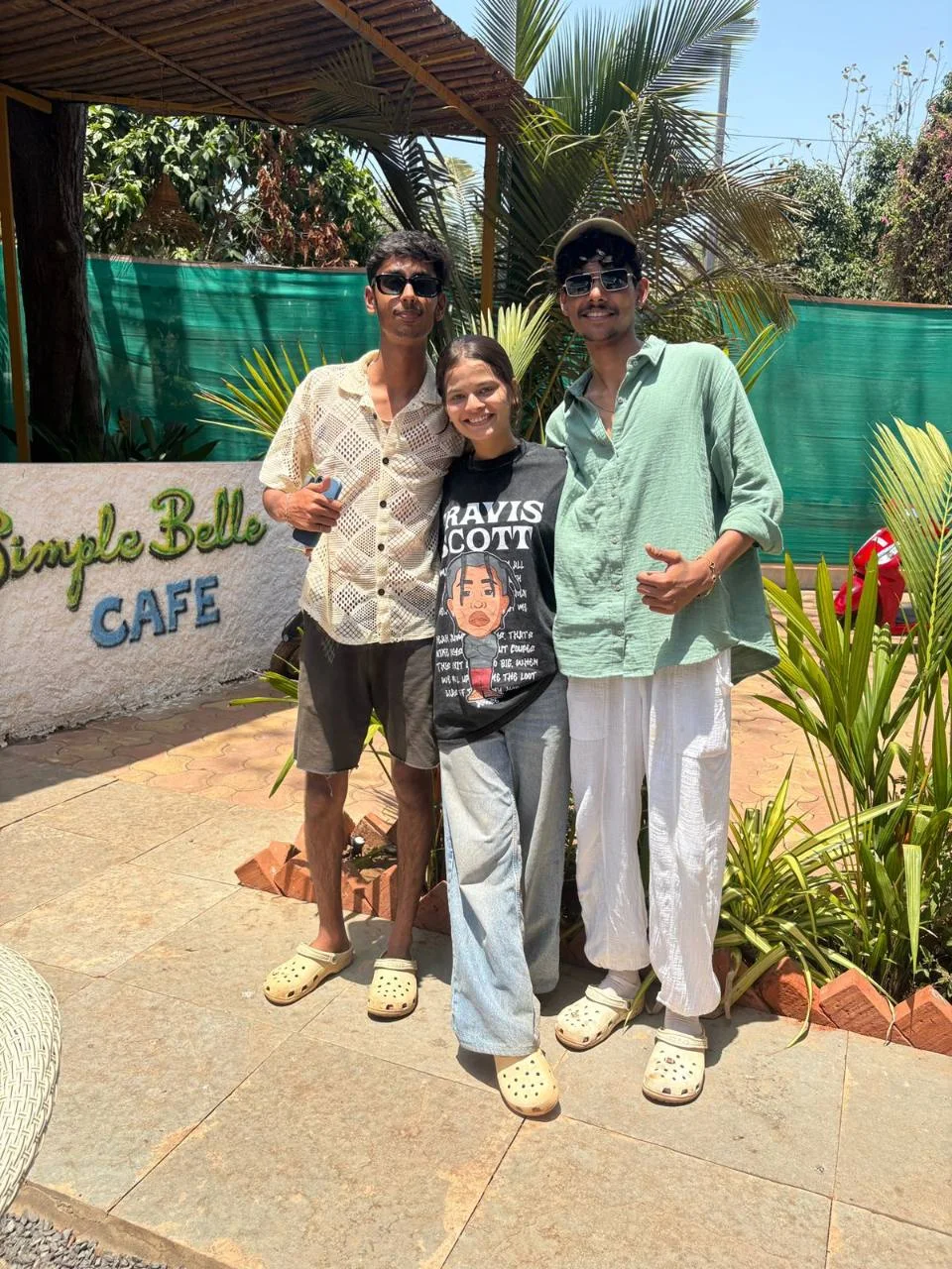 Travellers meeting outside the cafe at Half Orange